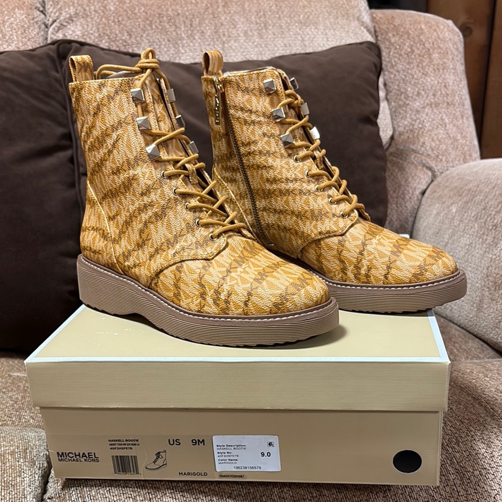 MICHAEL Michael Kors Brown and Gold Lace Up Boots